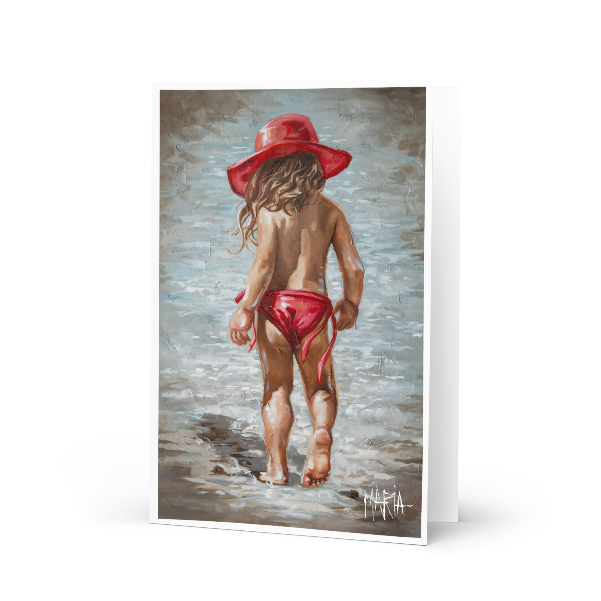 Red hat on the beach | Greeting Card