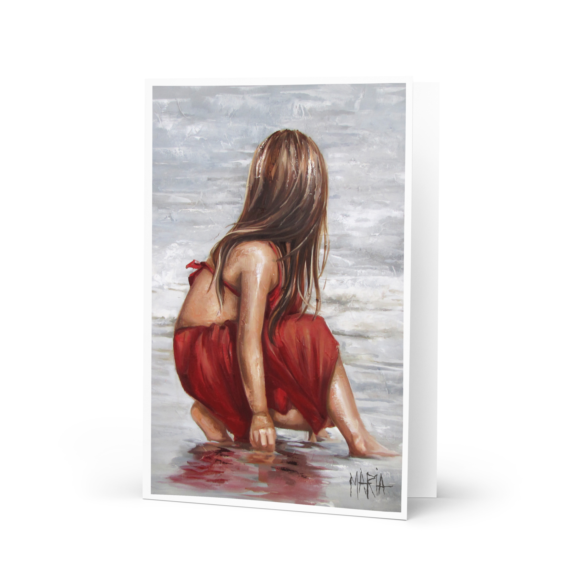 Red hat on the beach | Greeting Card